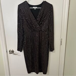 Calvin Klein | Elegant Black Copper Long Sleeve Dress | Size 4 NWOT
